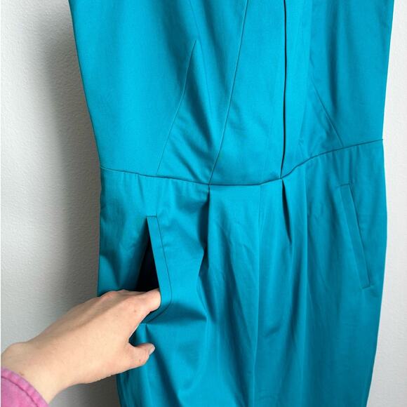 Calvin Klein Turquoise Sleeveless Pleated Cotton Short Mini Dress Women's 8 - Picture 5 of 7